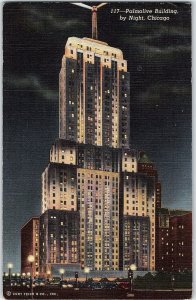 Nice Teich Linen Palmolive Building by Night, Chicago, Ill. Postcard P124 