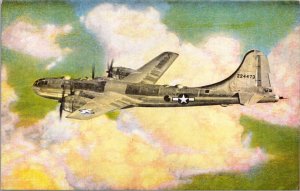 Linen Postcard B-29 Superfortress Over Boeing Airplane Plant Wichita, Kansas