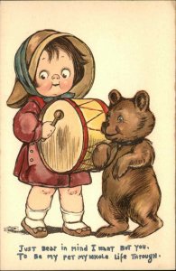 Little Girl Beating Drum & Live Teddy Bear Fantasy TUCK Children & Pets PC