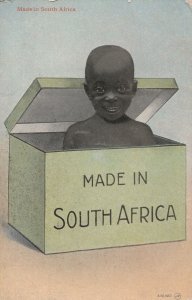 Made In South Africa Box With African Child Antique Postcard