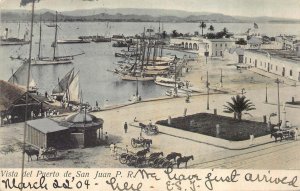 VISTA DEL PUERTO DE SAN JUAN PUERTO RICO TO MASSACHUSETTS SHIPS POSTCARD 1904
