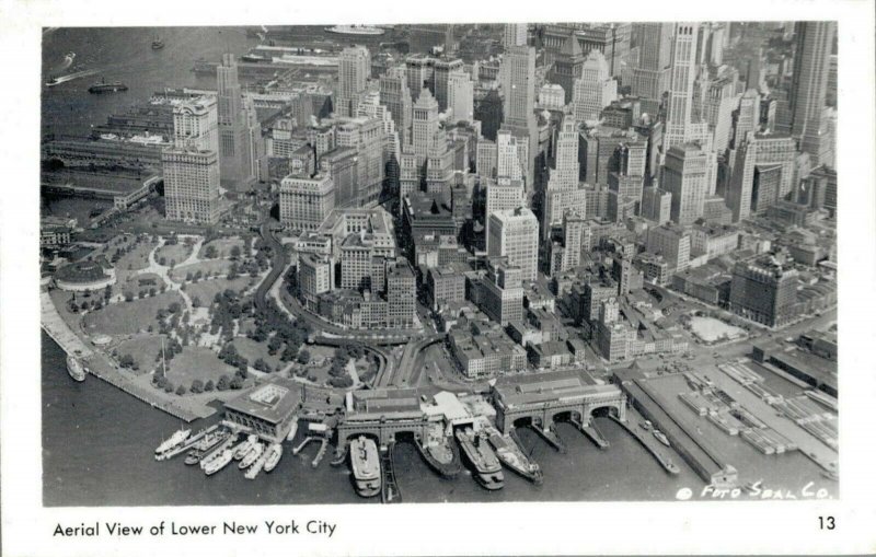 USA Aerial View of Lower New York City RPPC 03.03