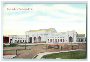 1909 Blue Sky Scene at Union Station Washington DC Antique Postcard