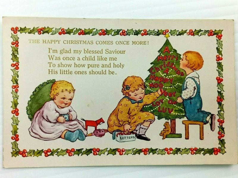 Vintage Postcard 1910's A Happy Christmas Comes Once More! Children & Xmas Tree