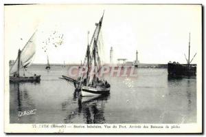 Postcard Old Lighthouse Station Sete seaside port view Arrival of fishing boats