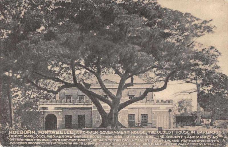 St Michael Barbados Fontabelle Holborn Government House Antique PC JD228026