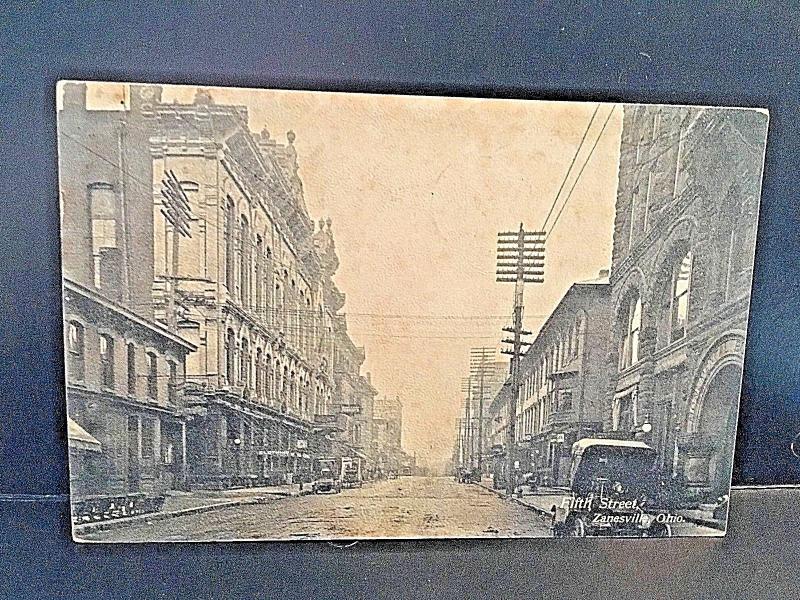 Postcard  Street View of Fifth Street, Zanesville, Ohio 1910   Y4