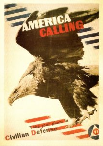 Military World War II Poster America Calling Civilian Defense Bald Eagle