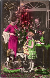 Postcard Christmas France Joyeux Noel  Family Opening Presents Tinted CEKO 1933