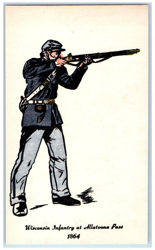 c1930's Wisconsin Infantry At Allatoona Pah Soldier Civil War Vintage Postcard 