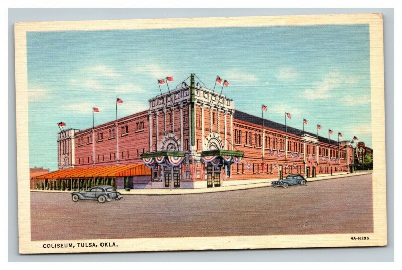 Vintage 1940's Postcard Antique Cars in Front of the Coliseum Tulsa Oklahoma