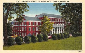 VA, Charlottesville   UNIVERSITY OF VIRGINIA HOSPITAL   c1940's Linen Postcard