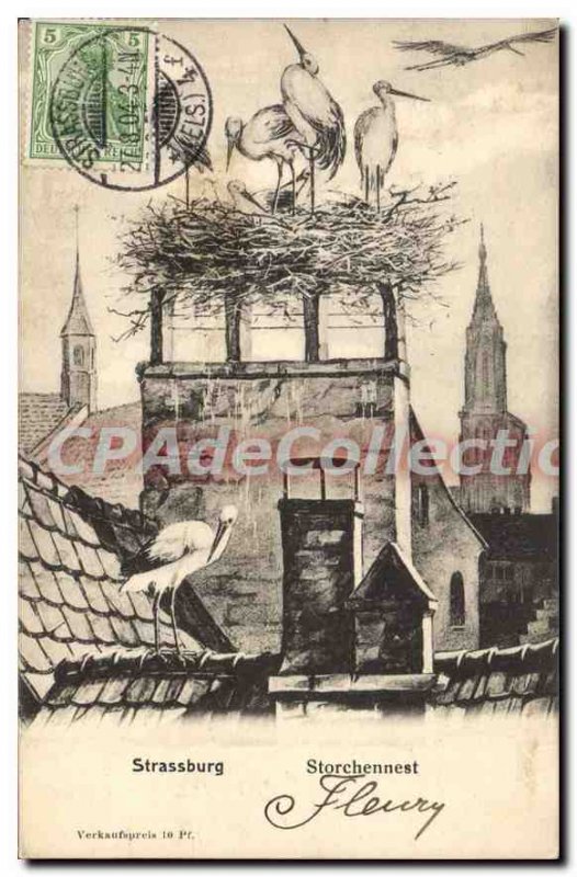 Postcard Old Strasbourg Storchennest stork