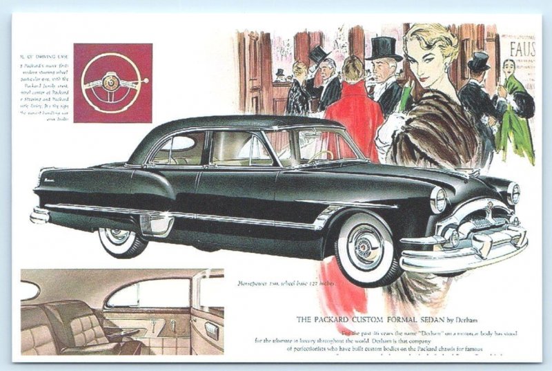 Retro Car Advertising 1953 PACKARD CUSTOM FORMAL SEDAN Derham 4x6 Repro Postcard