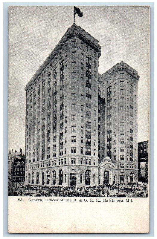 Baltimore Maryland Postcard General Offices B&ORR Exterior View Building c1910