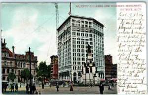 1906 UDB Detroit, Mich. Downtown Majestic Soldiers Monument Photo Postcard A35