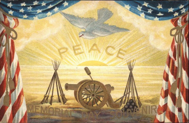 Memorial Day Peace Dove Cannon Civil War Patriotic Border c1910 Postcard