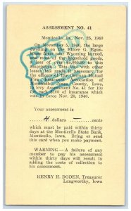 1940 Monticello State Bank Assessment No. 41 Iowa IA Langworthy IA Postal Card