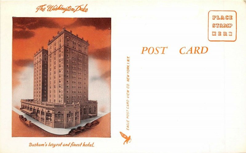 Durham North Carolina 1940s Postcard The Washington Duke Hotel