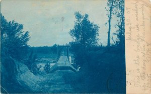 1907 Cyanotype RPPC Postcard; Wooden Bridge at Pekin IL Tazewell County Posted