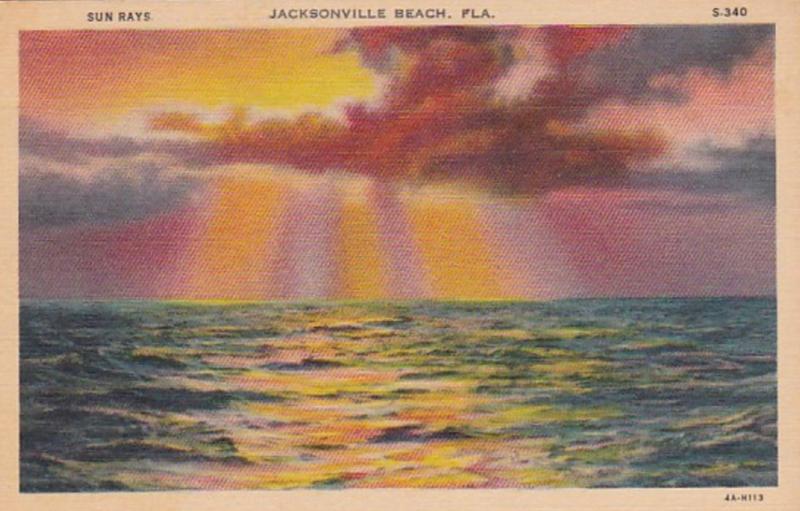 Florida Jacksonville Beach Sun Rays On The Ocean Curteich