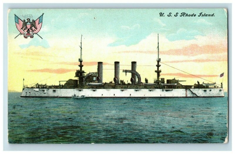 C.1910 USS Rhode Island Battleship Postcard P183 