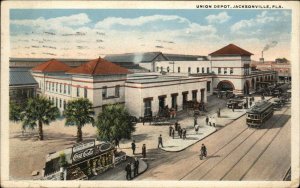 Jacksonville Florida FL Railroad Train Station Depot Coca Cola Trolley c1920 PC