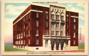 Masonic Temple York Rite Bodies Mulberry Street Waterloo Iowa IA Postcard