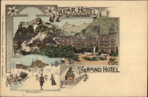 Grindelwald Switzerland Grand Hotel Multi-View c1900 Postcard