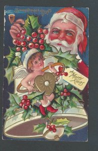 1911 PPC* Xmas Greetings W/Santa & Cupid & Sweetheart Ring Embossed Posted