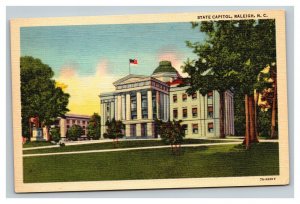 Vintage 1940's Postcard US Flag State Capitol Building Raleigh North Carolina