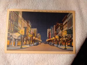 1940's Night View of Main Street, Mansfield, Ohio Linen Postcard