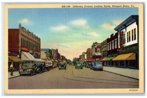 c1950s Car Scene, Jefferson Avenue Looking North, Newport News VA Postcard