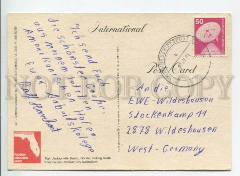 441212 Germany 1981 year Florida Jacksonville Beach RPPC sea ship mail