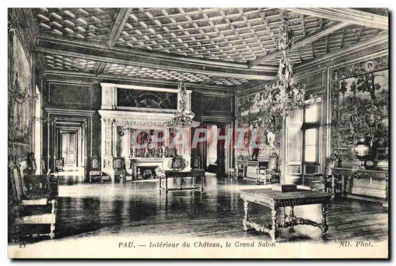 Old Postcard Pau Interieur du Chateau the large living room