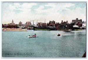 c1910's View From The Harbor Canoeing Boats Buffalo New York NY Antique Postcard 