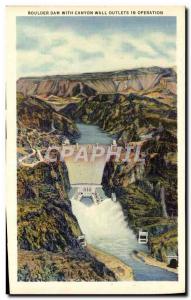 Postcard Old Nevada Boulder Dam Fortification Mountain in Distance