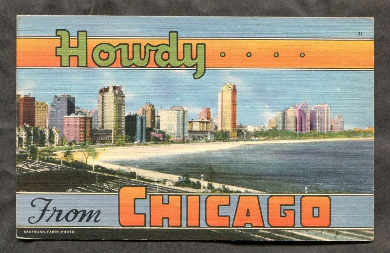 h2726 - Howdy from CHICAGO 1940s Linen Postcard