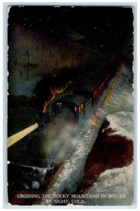 1912 Crossing Rocky Mountains Winter Night Colorado CO Antique Vintage Postcard