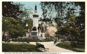 Vintage Postcard 1920's Soldiers & Sailors Mmnt. Washington Square Rochester NY