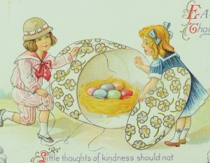 C.1900-10 Easter Colored Eggs Nest Cute Girls Children Vintage Postcard F56