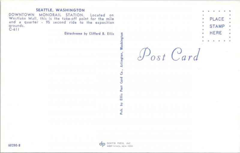 2~Postcards Seattle WA Washington MONORAIL STATION & 1962 WORLD'S FAIR TRAMS