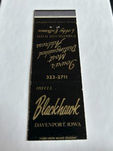 Vintage Matchbook Cover Blackhawk Hotel Davenport, Iowa MB183
