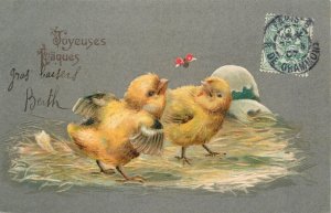 Holidays & celebrations embossed seasonal greeting Easter chicks egg France 1907