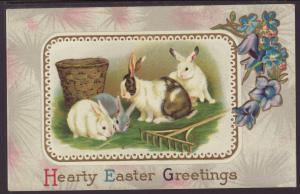 Hearty Easter Greetings,Rabbits,Flowers Postcard