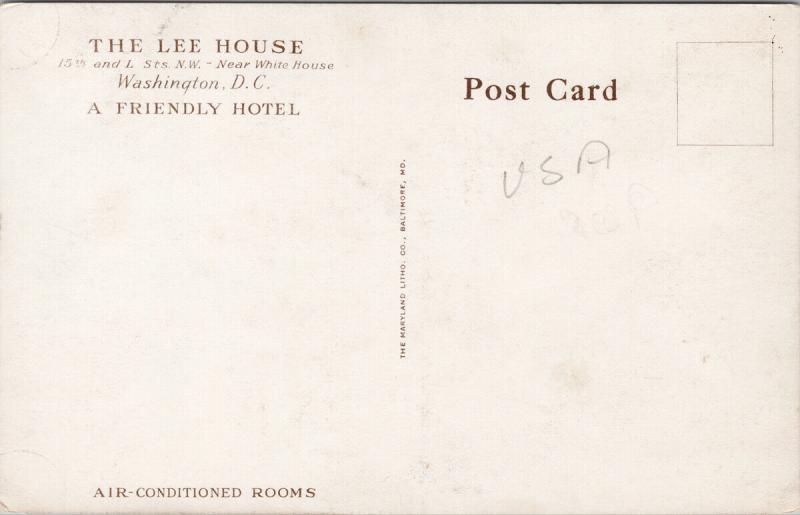 The Lee House Washington DC A Friendly Hotel near White House Postcard F8