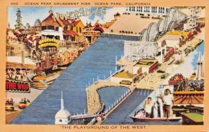 OCEAN PARK CALIFORNIA~AMUSEMENT PIER-SLANTED MULTI IMAGE POSTCARD 1940s