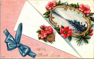 VINTAGE POSTCARD WITH FOND LOVE EMBOSSED NORRIDGEWOCK MAINE 1911 {rare town}