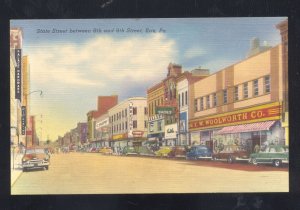 ERIE PENNSYLVANIA PA. DOWNTOWN STATE STREET SCENE OLD CARS VINTAGE POSTCARD