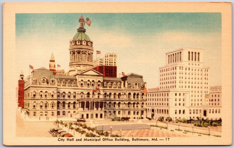 Baltimore Maryland MD, City Hall and Municipal Office Building, Vintage Postcard